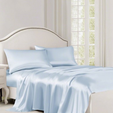 Online Baby Blue 22 Momme Mulberry Silk Flat Sheet UK