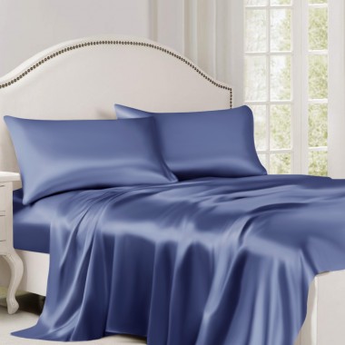 Online Dark Blue 22 Momme Mulberry Silk Flat Sheet UK