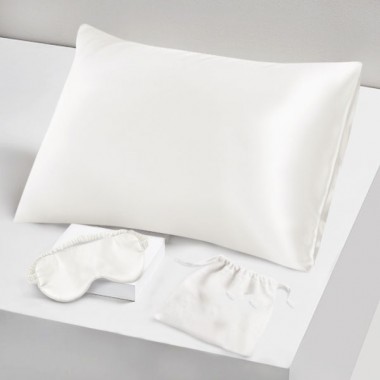 Online Two Piece Silk Gift Set Ivory Pillowcase & Eye Mask UK