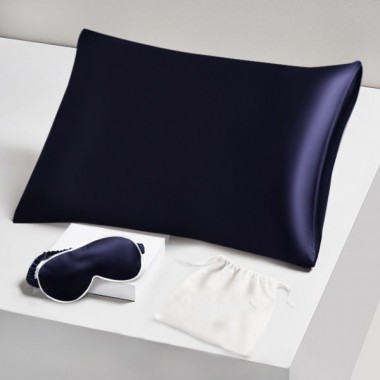 Online Two Piece Silk Gift Set Navy Pillowcase & Eye Mask UK